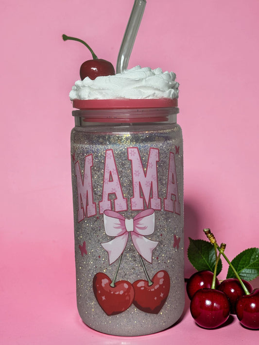 Whipped cream, cherry mama snow globe cup